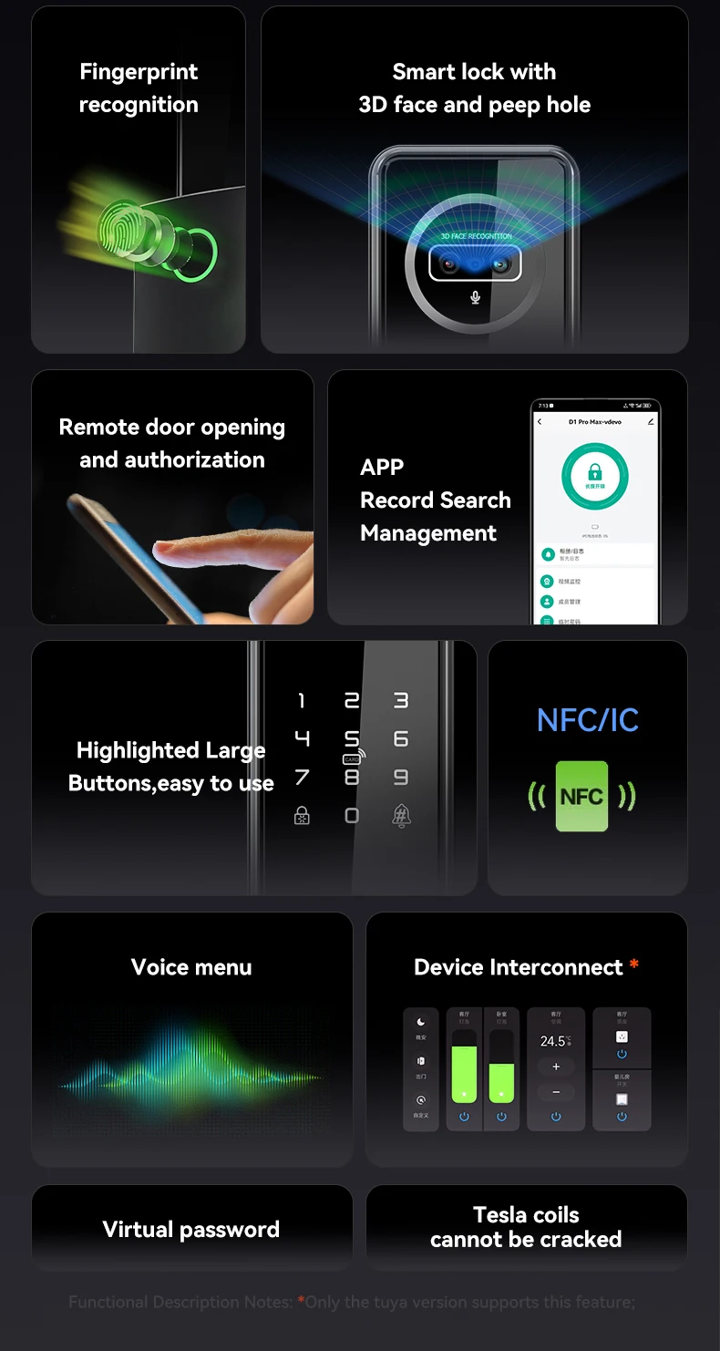 CNC carved facial recognition lock latest technology intelligent door lock