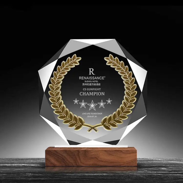 product new design premium crystal trophy customized metal clear crystal glass plate award-5