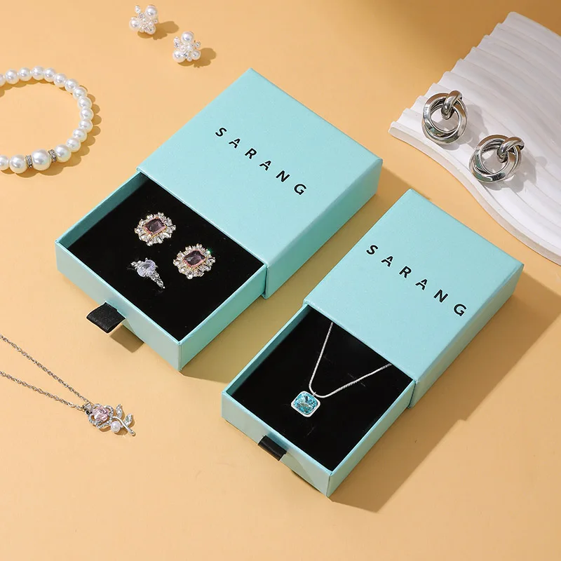Premium Rectangle Mint Green Gift Box Jewelry Drawer Box Set with Paper Bag PVC Zipper Bag Thank You Card Custom Logo Packaging supplier