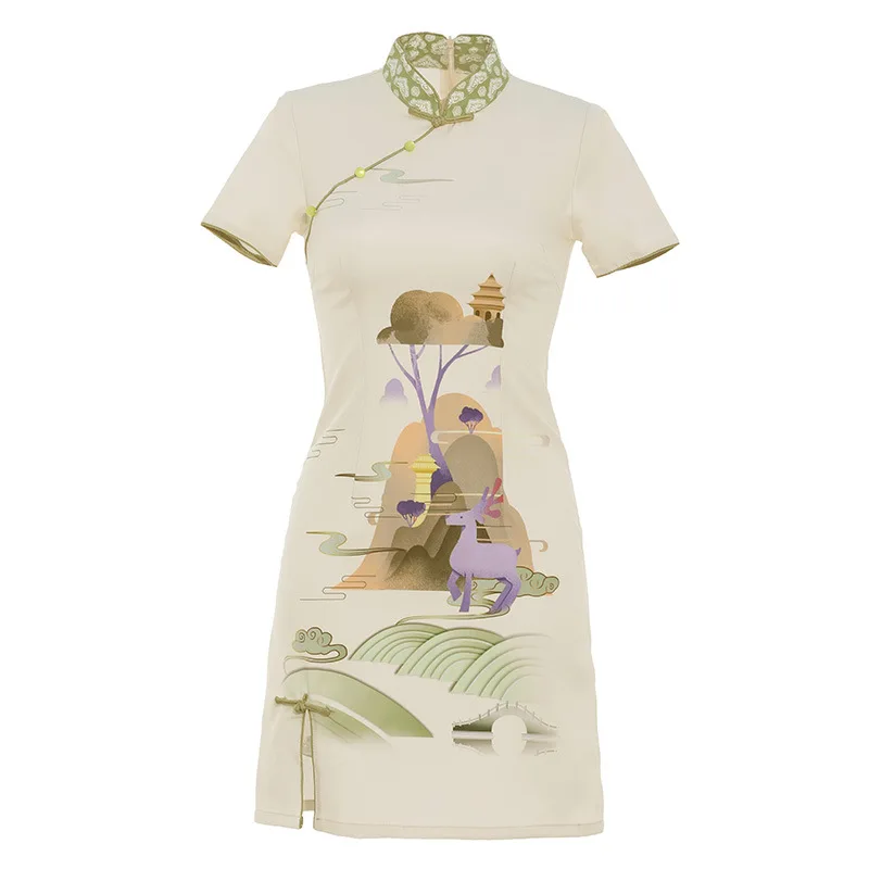 Single Layer Daily Woman Girl Dresses Improvement Cheongsam  