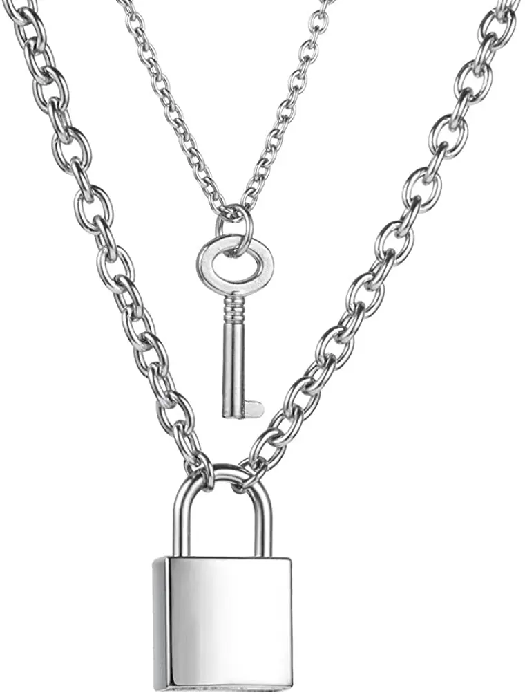 Source VAF Statement Multilayer Lock And Key Pendant Necklace