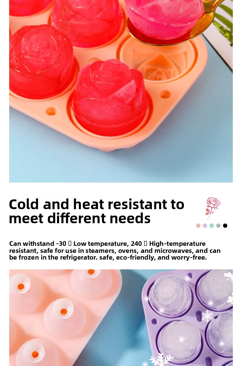 Food Grade Silicone 6 Grid Rose Ice Grid Leak-Proof Whiskey Ice Mold with Buckle Ice Cream Tools factory