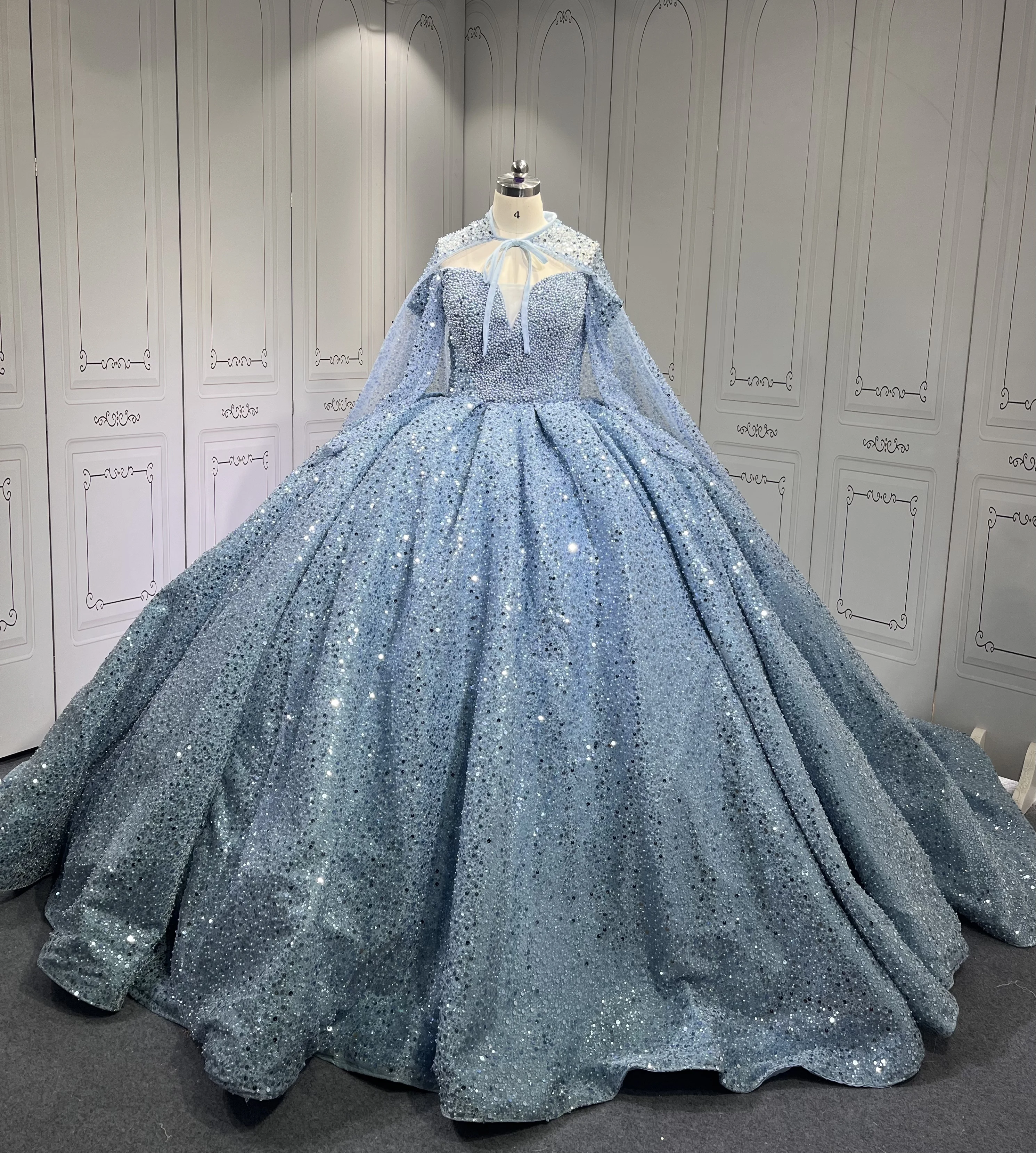 Mumuleo Sea Blue Quinceanera Gown Long Sleeve Vestidos De 15 Anos Custom  Made Sweet 15 Gowns With Cape