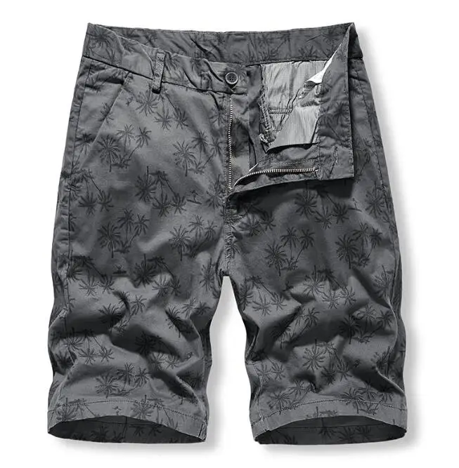 Summer Casual Short Pants Mens Large Size Multi-pocket Cargo Shorts Leaf Print Sports Loose Five-point Work Pants