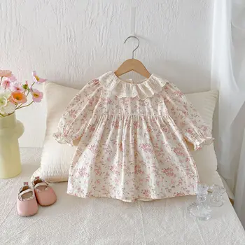 2025 Spring and Autumn New Girls' Baby Dresses Children's Floral Princess Dress O-Neck Lace Casual Sweet Cute Baby Girl