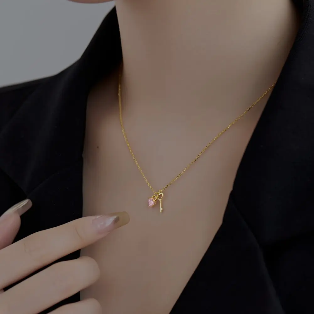 KAKODIY 925 Sterling Silver Layer Heart Lock Necklace Jewelry 18K Gold Key Padlock Pendant Necklace Women's Beaded Chain detail 4