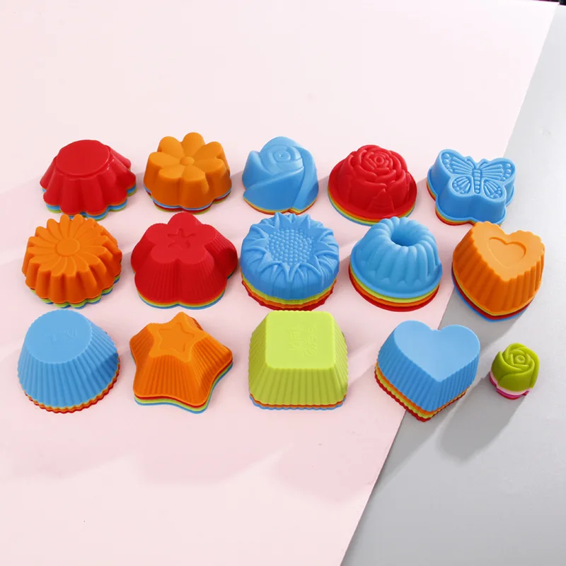 12 Pack Rainbow Color Silicone Baking Cups, Reusable Cupcake