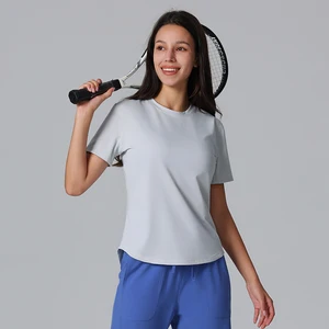 Basic Versatile Round-Neck T-Shirt for Women Loose Cloud-Like Casual Waist-Cinching Slimming Yoga Wear Short-Sleeve T-shirt Tops