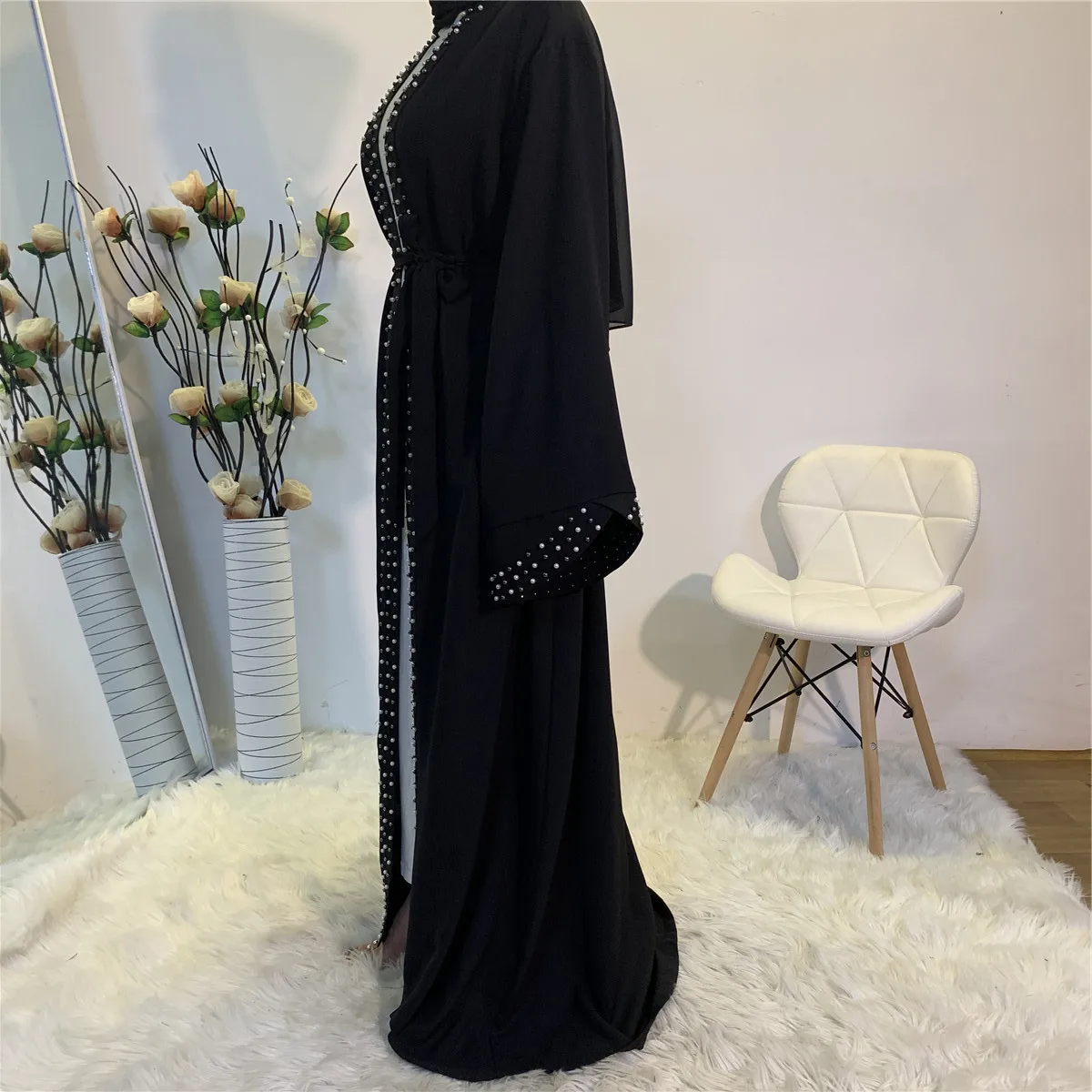 2023 Modest Fashion Women Islamic Clothing Robe Dress Long Elegant Open Front Kimono Muslim 2686