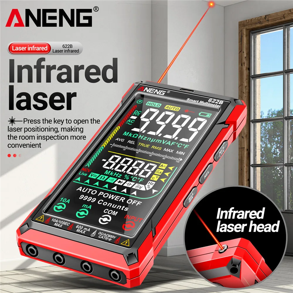 ANENG 622B Digital Smart Multimeter 10A Tester Meter Auto Range True RMS DC/AC 9999 Multitester With Laser Lamp Capacitance Ohm