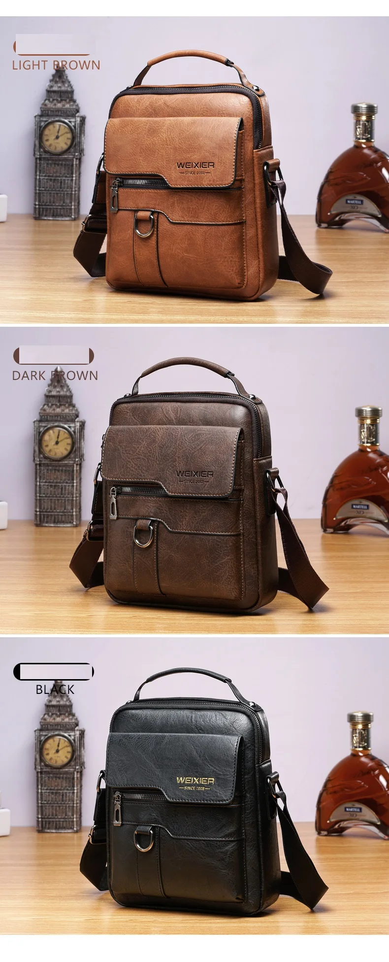 Big Capacity Men's Business PU Leather Messenger Handbag Casual Outdoor Portable Sport Shoulder Bag Backpack