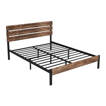 Wooden Bed Frame King Size Queen Size Platform Metal Bed Frame With Wooden Headboard And Footboard Bed