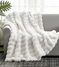 Fluffy Rabbit Faux Fur Throw Blanket Soft Bubble Thick Knitted Cozy for Winter Decorative Gifts for Home Couch Bed Sofa Chair