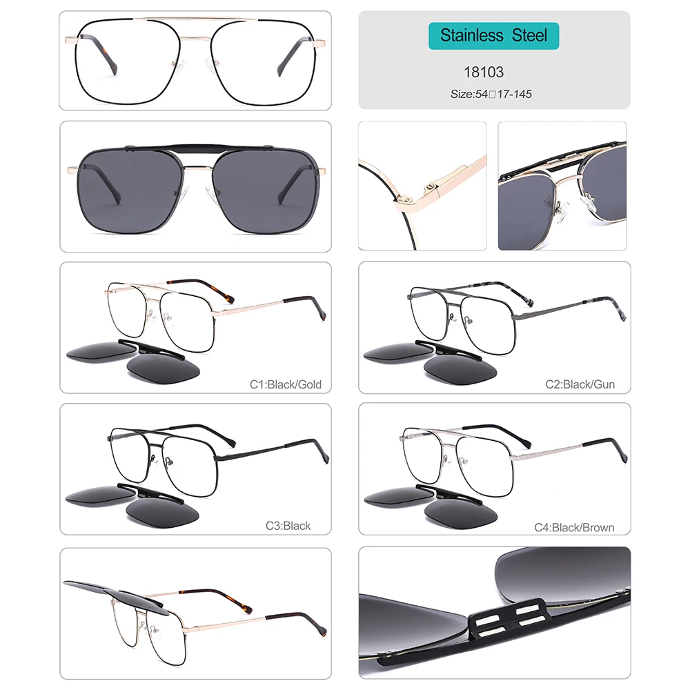 Unisex 2-in-1 Optical Glasses with Magnetic Clip-ons