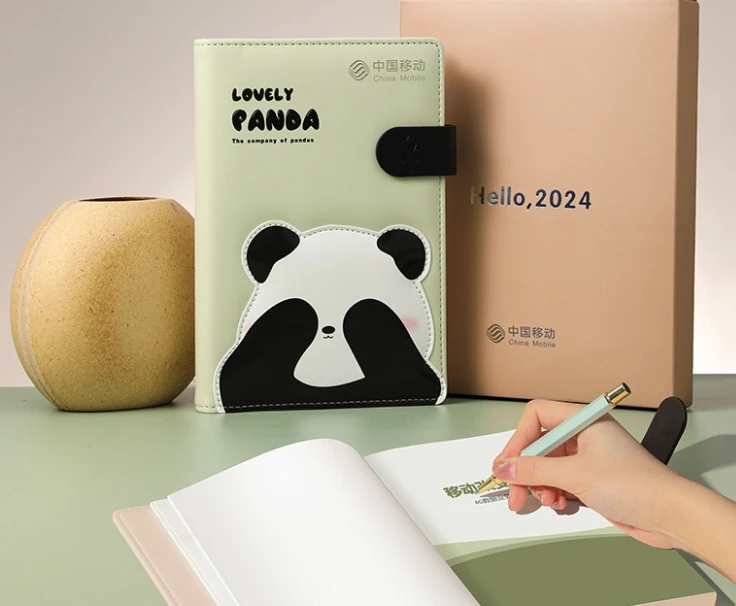 Hot New Cute Panda  PU Cover  Scheme Cartoon Schedule Planner Student Punch Card Self-Discipline Notebook