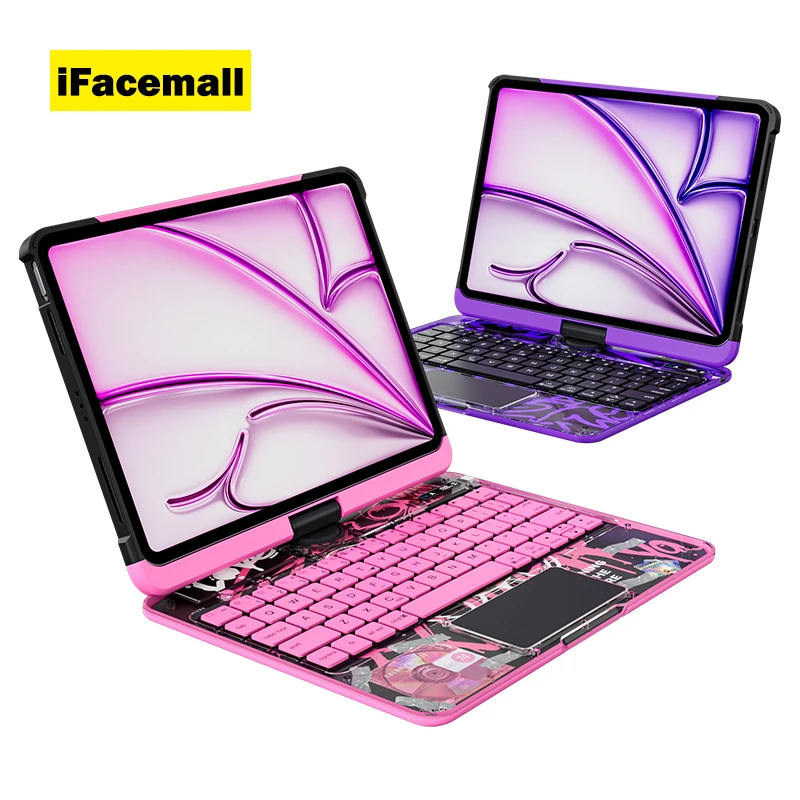 Ifacemall Transparent Pink Keyboard for Ipad Pro 2022
