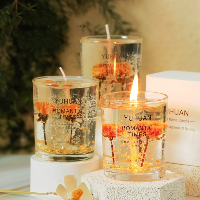 Geschenke Setzen Echte Blumen Duft Gelee Kerze Ätherisches Öl Duft Kerzen Aroma Therapie Glas Rauchfreie Blumen Kerzen