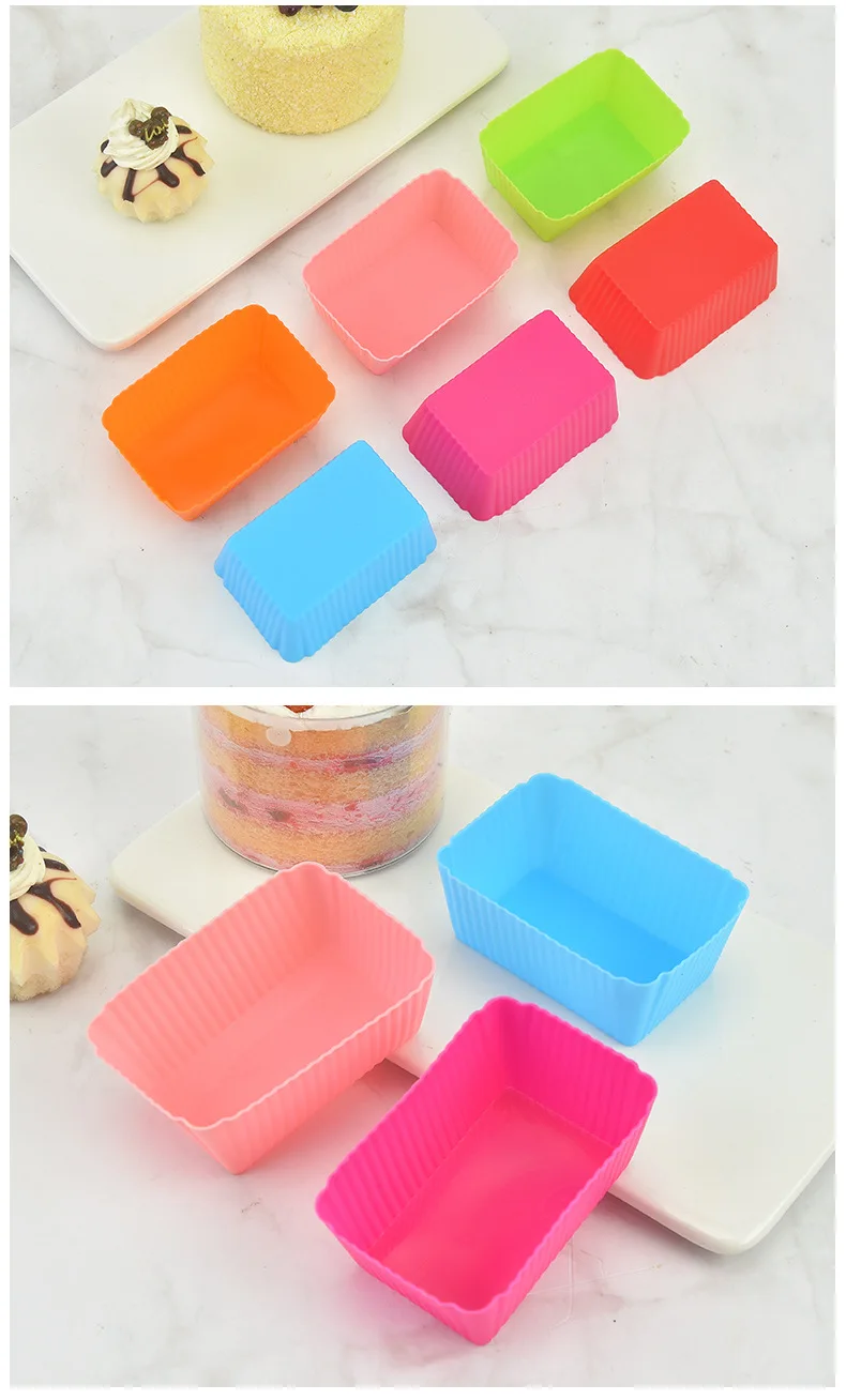 Reusable Rectangle Shape Silicone Baking Cups Standard Colorful Silicone Cake Mold for Tools factory