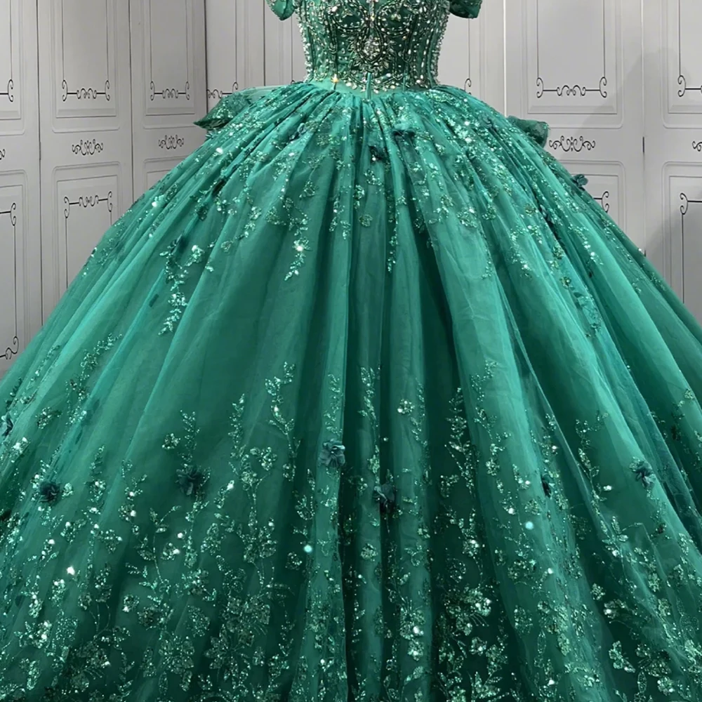 Elegant Emerald Green Crystal Ball Gown For Girls & Ladies - Oem
