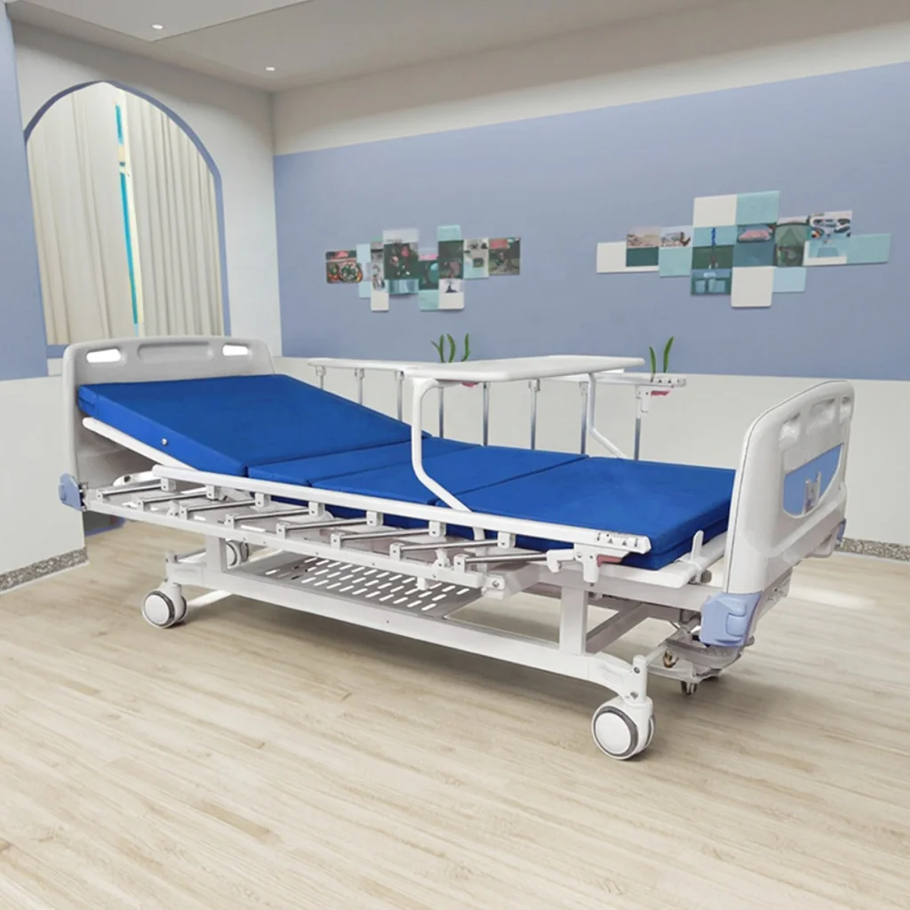 Adjustable Modern Foldable Hospital Bed with 3 Lead Rods Manual Medical Furniture Back Leg Rest and Height Adjustment 4