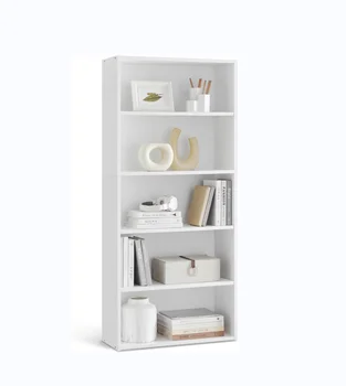 OUHAN Bookshelf,5 level open bookcase with adjustable storage, floor to floor unit, white