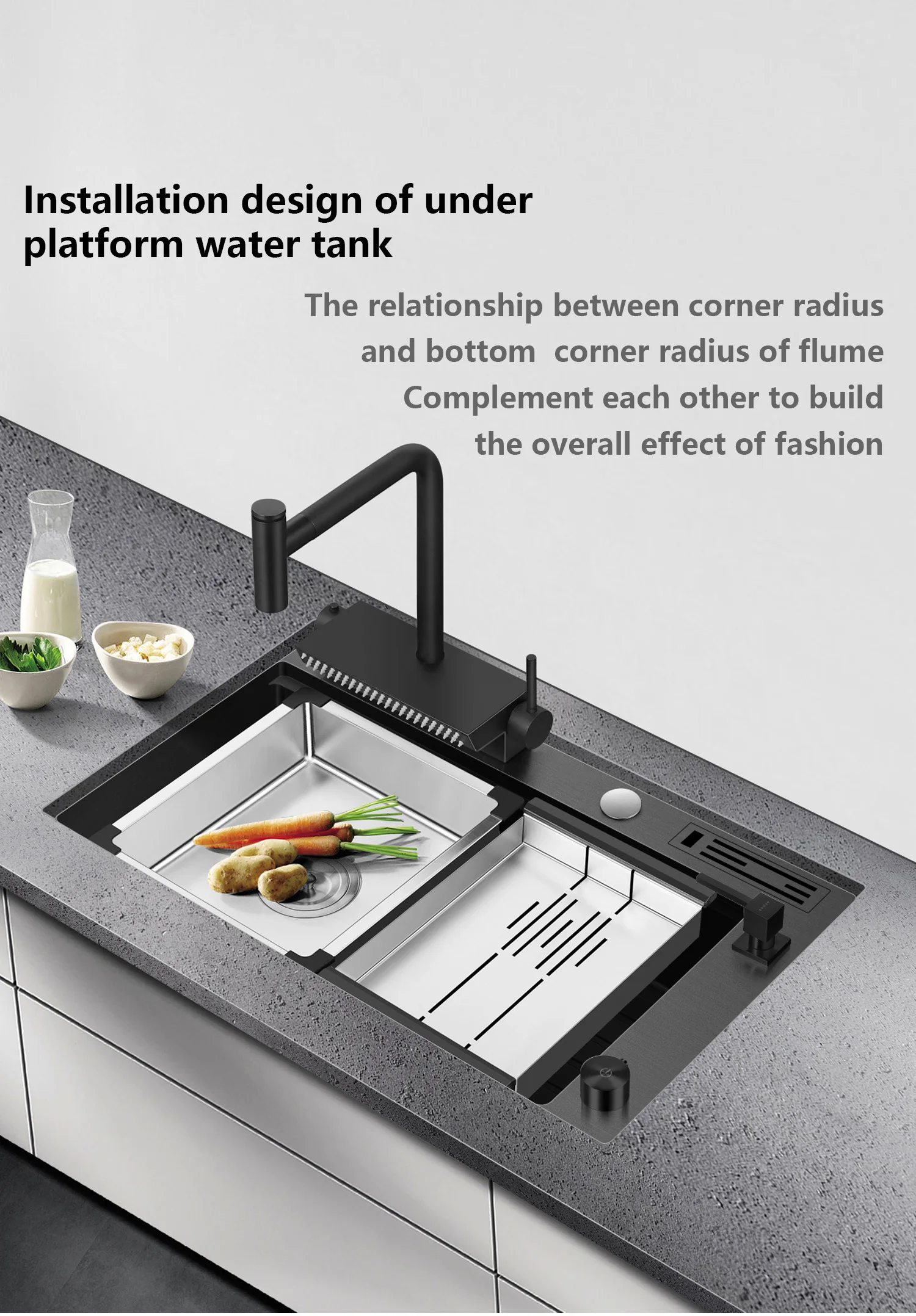 Nano Black Step Kitchen Sink Sus 304 Stainless Steel Handmade Above