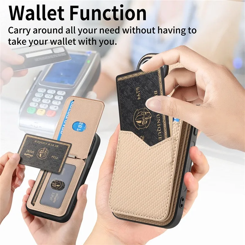 Leather Wallet with Card Holder Carbon Fiber Case for Oppo