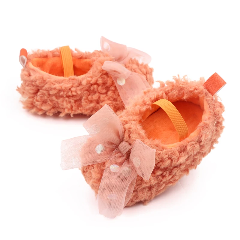 Baby Infant Toddler Girls Cotton Soft Sole Plush Bow Flower Slippers Slip on Mary Jane  Dress Shoes Princes Shoes Gift supplier