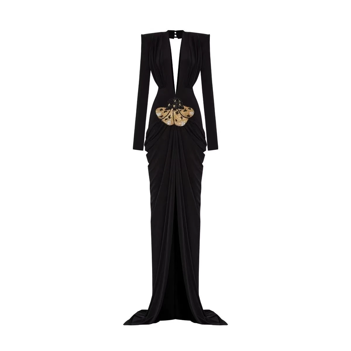 LS2598 High End Evening Dresses for Woman Long Sleeve Deep V Neck Dress in Floor Length Classic Dress for Sissy Lady LS2598 High End Evening Dresses for Woman Long Sleeve Deep V Neck Dress in Floor Length Classic Dress for Sissy Lady