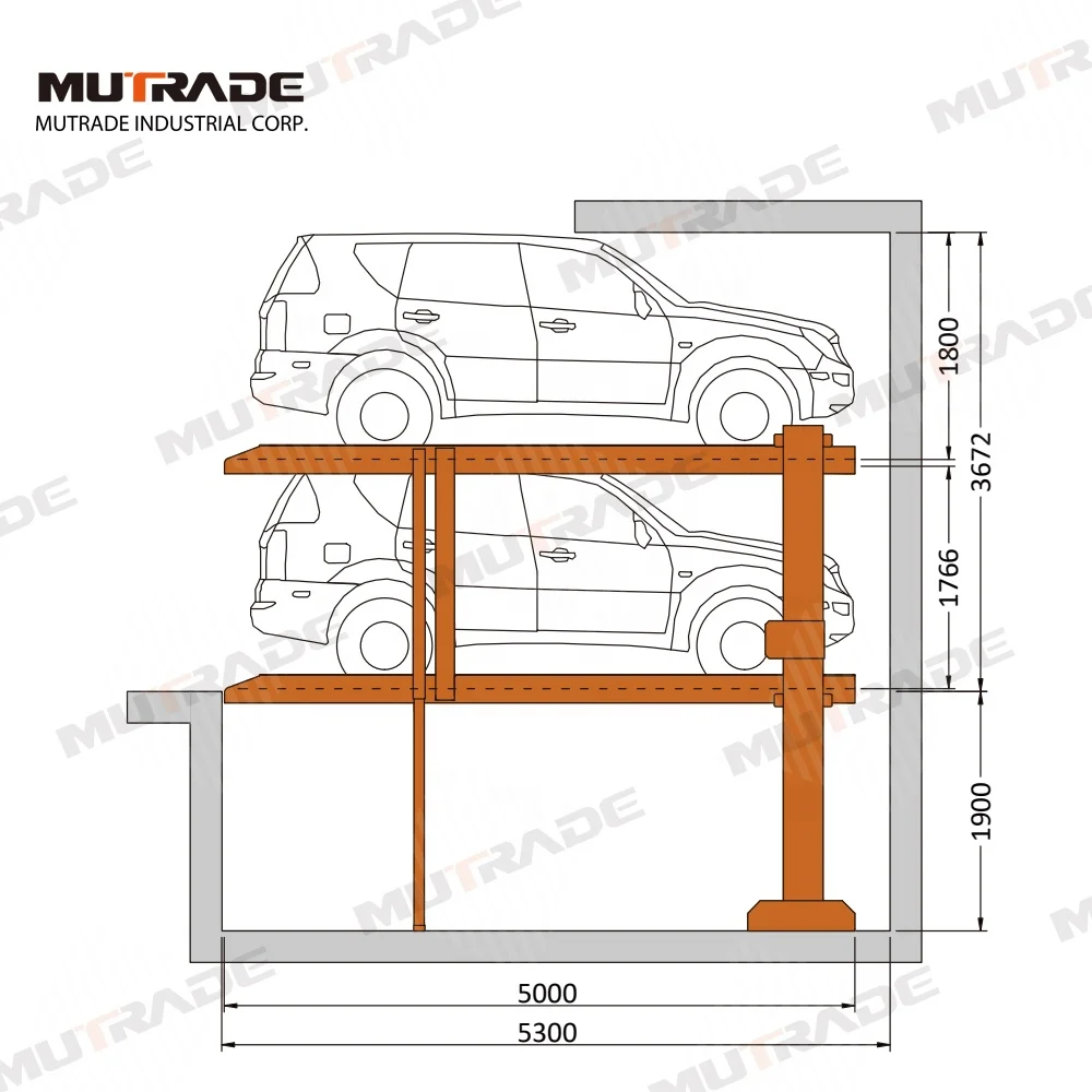 Two Post Double Unit Parklift Hydraulic Underground Vertical Stacker Pit Parking Lift