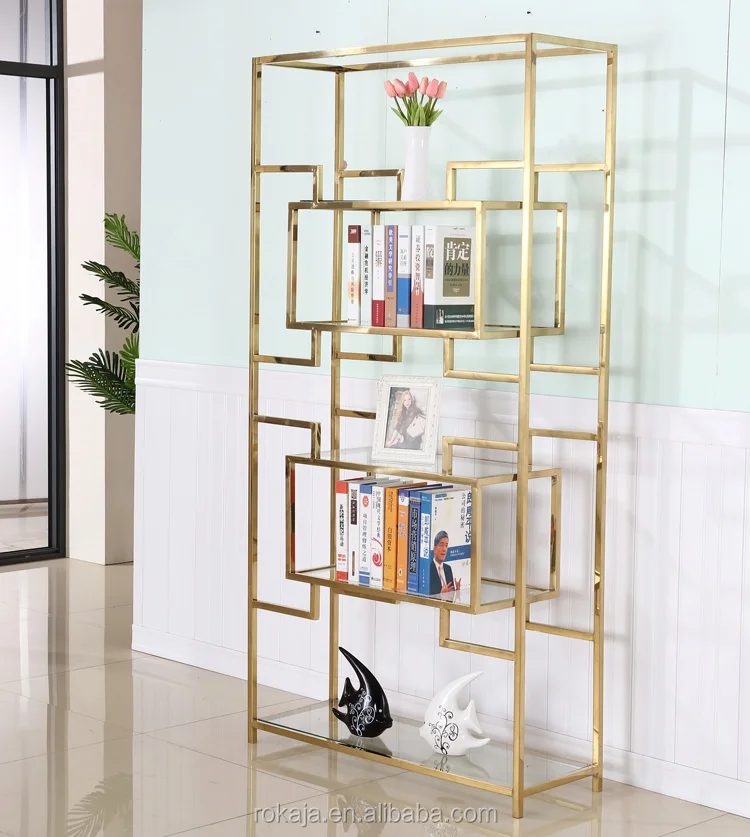 Hot Sales Gold Stainless Steel Bookshelf Bookcase Storage Rack Display Stands Bookshelves Wall Modern