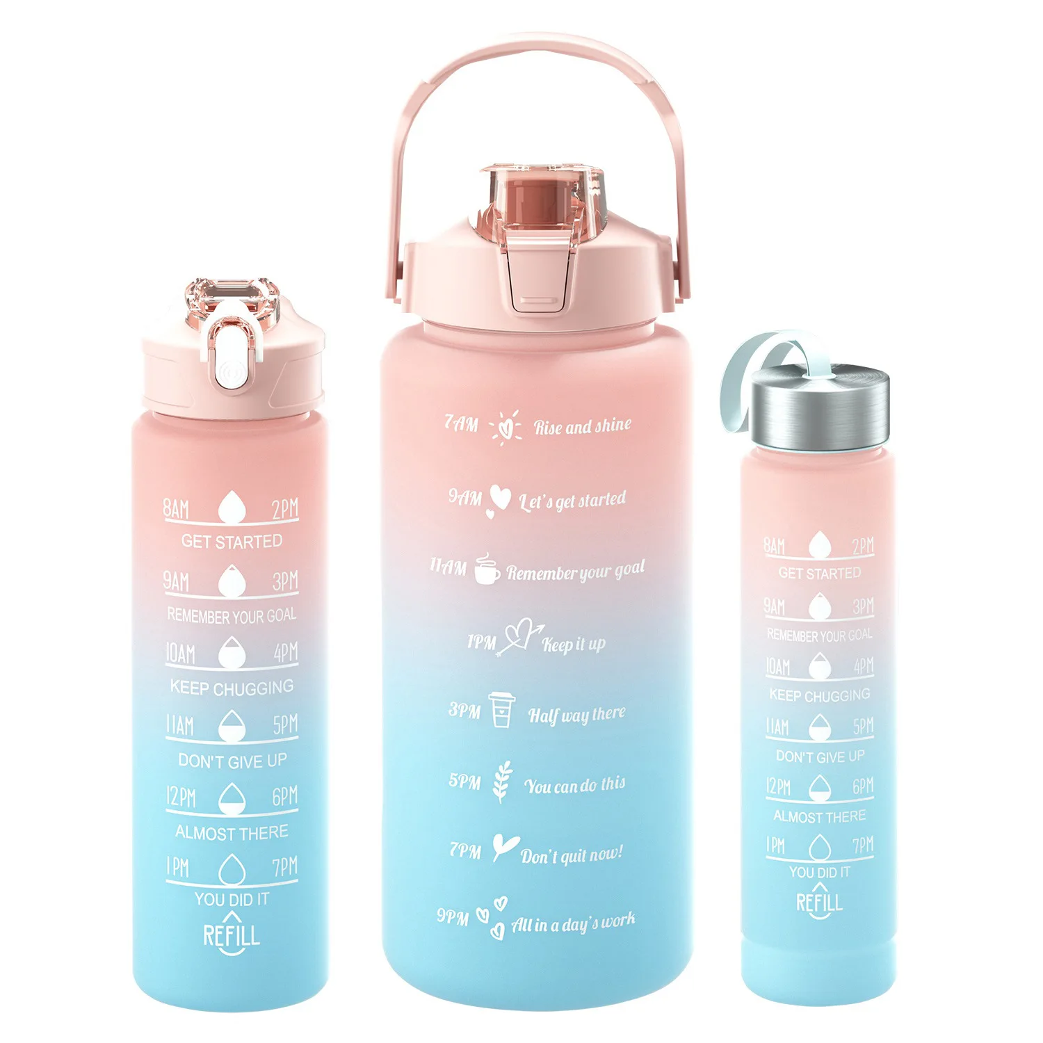 New 3 Pack Water Bottles with 2L Large Bottle 800MLPortable Bottle and  300ML Mini Bottle Motivational Drinks Bottle with Time