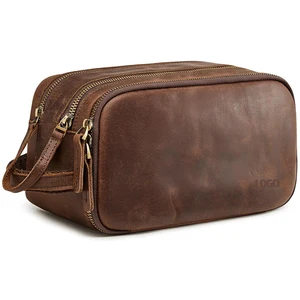 Custom Travel Cosmetic Pouch Portable Men PU Leather Toiletry Bag Makeup Organizer with Zipper Open Flat for Ladies Toiletries