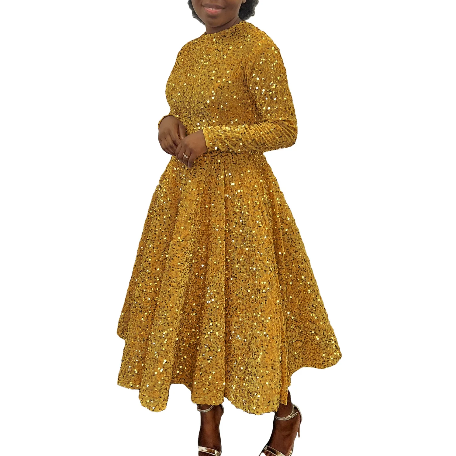 Wholesale Plus Size African Women Dresses Elegant Sequin Dresses Women  Party Evening Formal Dresses