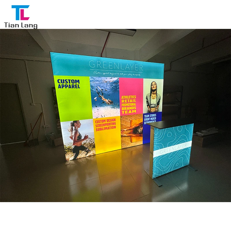 10x8FT promacinis greitai montuojamas aliuminio leistikas ir pakartotinai naudojamas portatinis renginio stendo eksponatų rodymo stendas su LED atgalinio apšvietimo funkcija