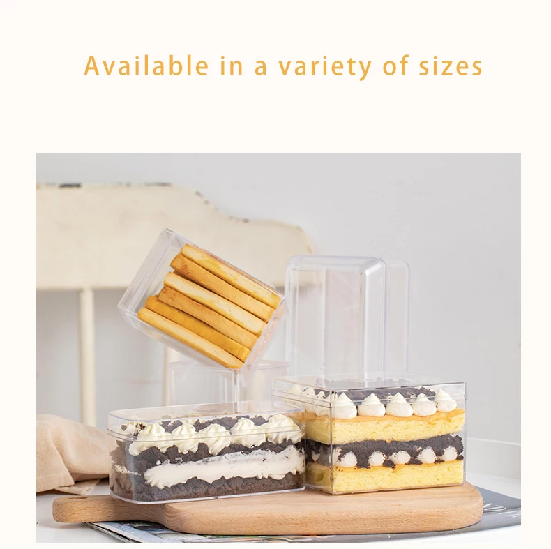 Wholesale Custom Size Transparent Square Ps Tiramisu Dessert Container Pastry Packaging Clear