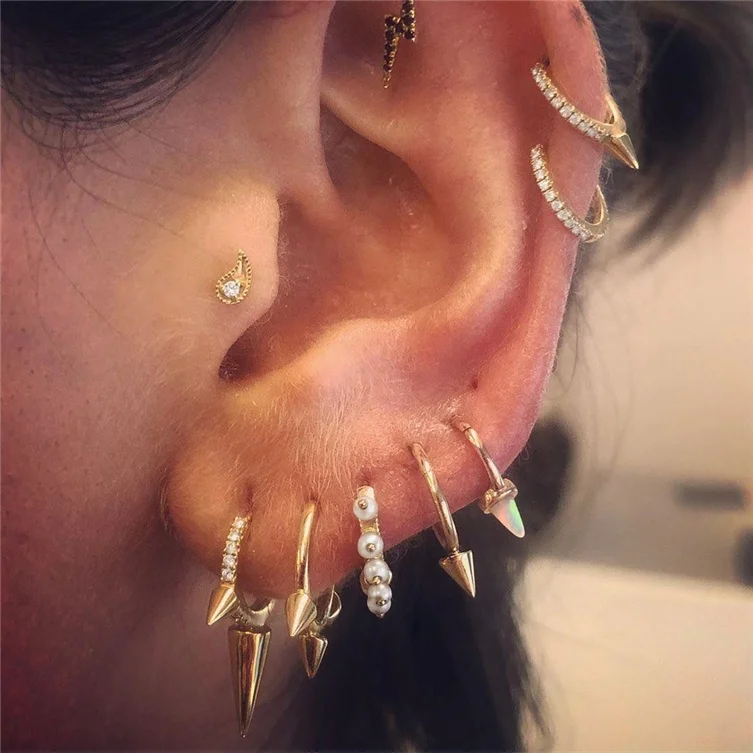 イヤリング Diamond and 5 Gem Stud Earrings - Silver and Gold Gemnel 925 Silver 14K Gold Vermeil Stud Earrings - Trendy
