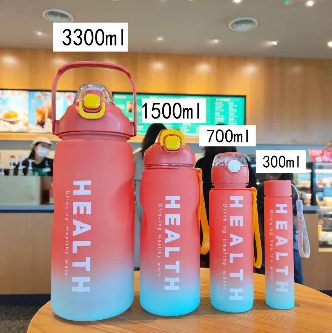 New Design Custom Logo Men Women Fitness Gym Sports Water Bottles Set 4pcs Plastic Motivation Water Bottle With Time Marker