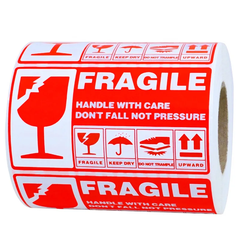 Fragile Handle with Care Stickers (6 x 4 inch, 300 Stickers per Roll, Red)  for Shipping & Mailing 