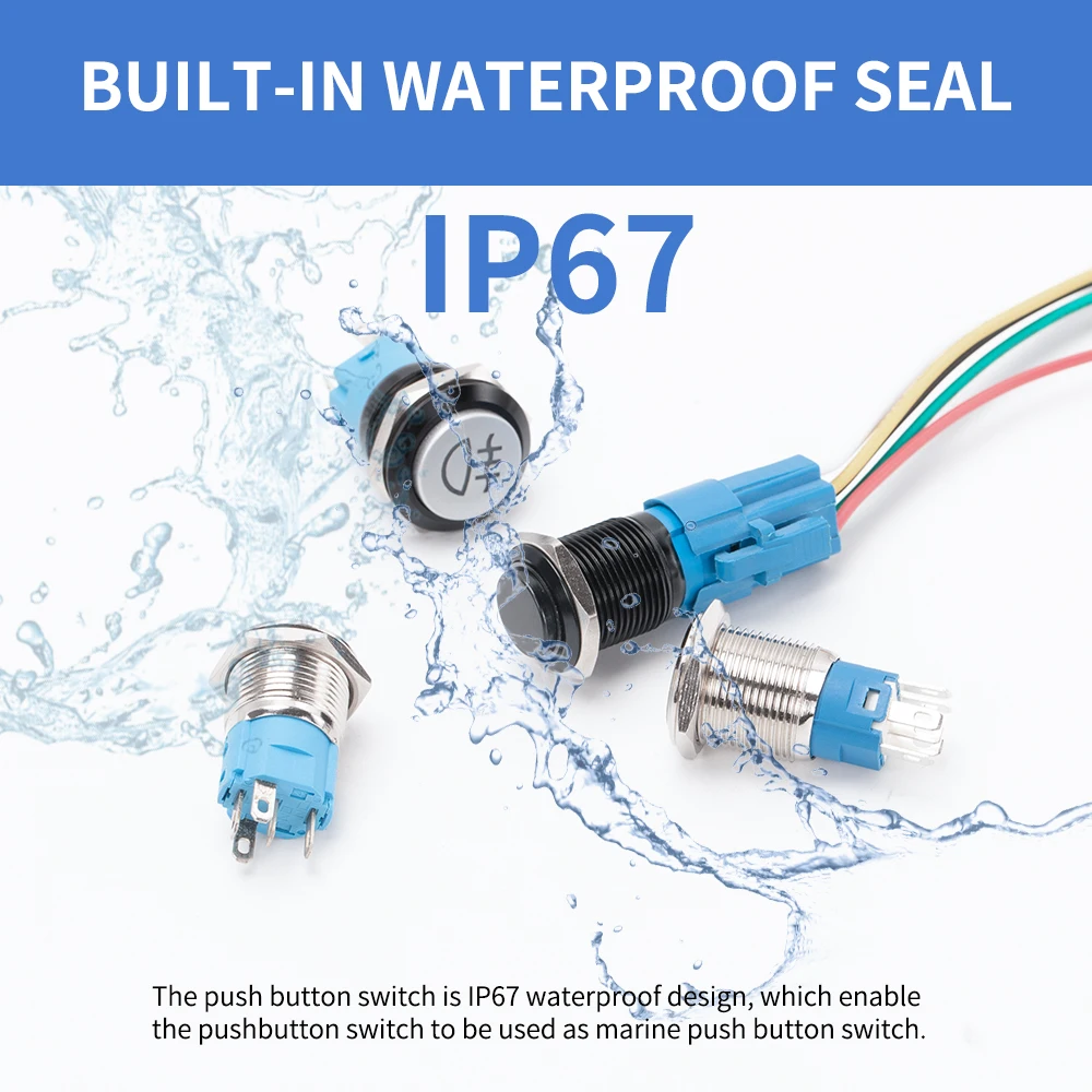 12MM Momentary Push Button Switch Led Illuminated Push Button Switch IP65 Waterproof Push Button Switch 4 Pins Normally Open