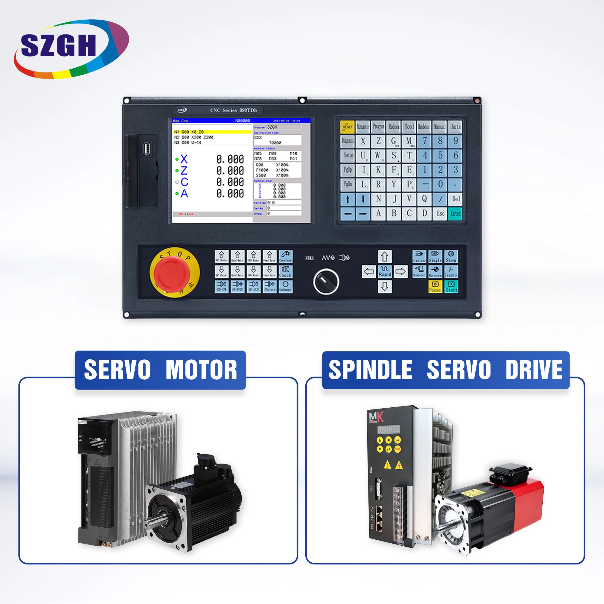 SZGH Cnc Controller with Servo Motors 2 Axis CNC Controller Usb Motor Speed Controller for Lathe Turning Atc Plc