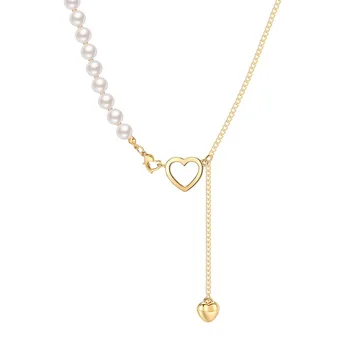 New Rose Gold Pendant Necklaces Heart Pearl Necklace Heart Of Ocean Necklace For Women