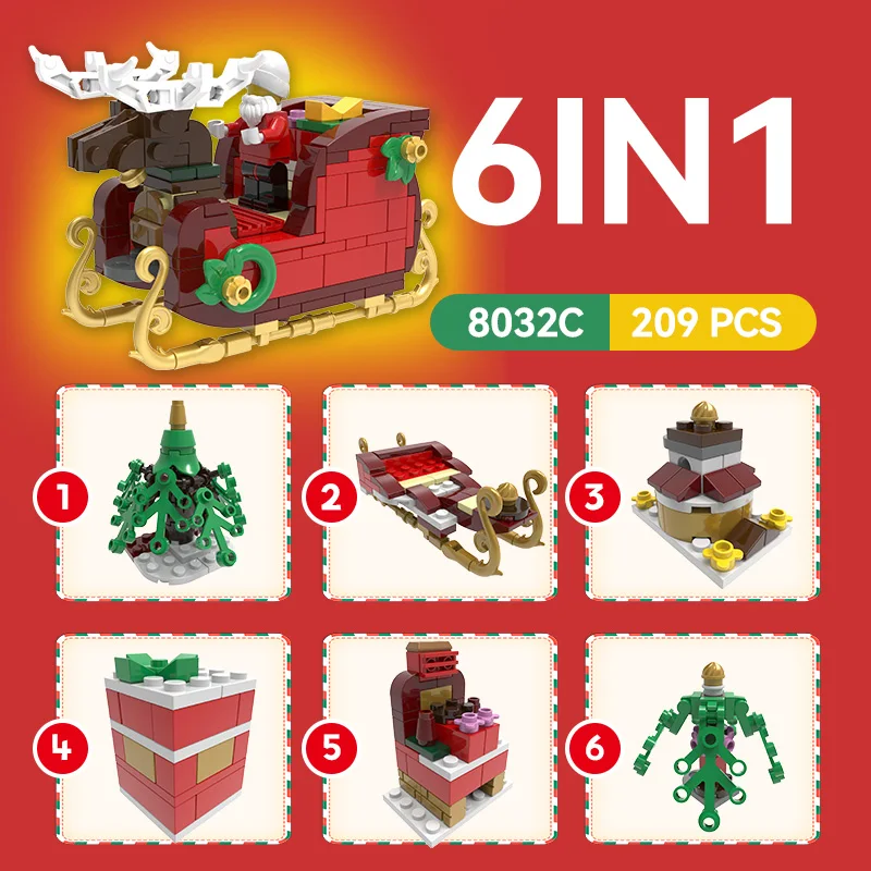 6-In-1 Christmas Building Block Set Train Tree Sleigh Santa Claus Model Brick Christmas Block Christmas Toy for Children CAYI