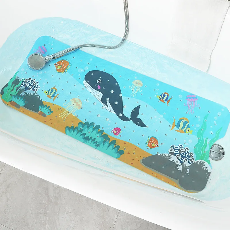 Baby Bath Mat for Tub for Kids 40 X 16 Inch Non Slip Cartoon Bath Tub Shower Mat Anti Slip with Drain Holes and Suction Cups