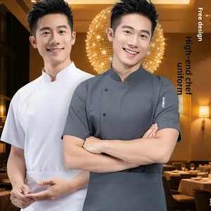 Men's Summer New Super Elastic Slim Twill Fabric Cross-Border Dining Kitchen Clothing Breathable Short Sleeve Cooking Aprons