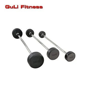 Guli Fitness Weightlifting Fixed Barbell Cast Iron Rubber Coated Round Head Squat Barbell Fixed Straight EZ Curl Dumbbell Barbell Set