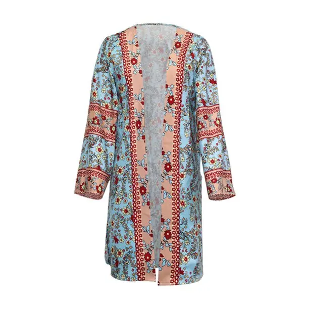 Womens Floral Print Kimonos Loose Long Sleeve Chiffon Cardigan Blouses ...