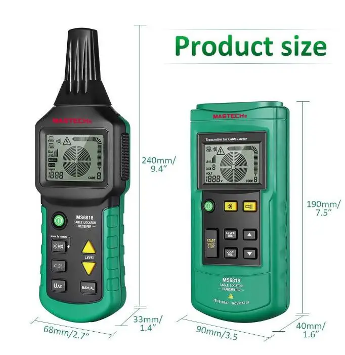 MS6818 12V-400V AC/DC Wire Cable Locator Metal Pipe Detector Tester Line Tracker Cable Locator Wire 