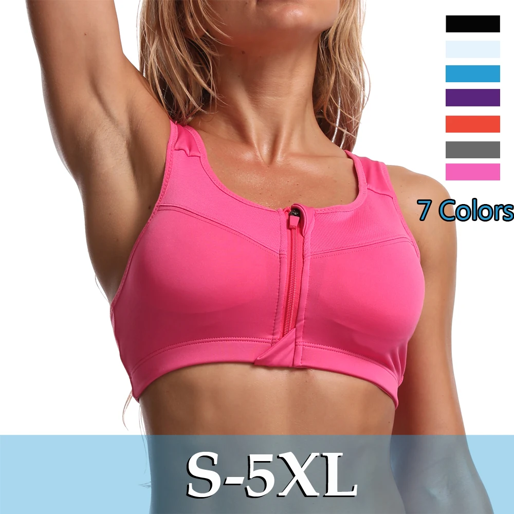 Women Sport Bra With Zip Front High Impact Workout Bh Top Fitness Yoga