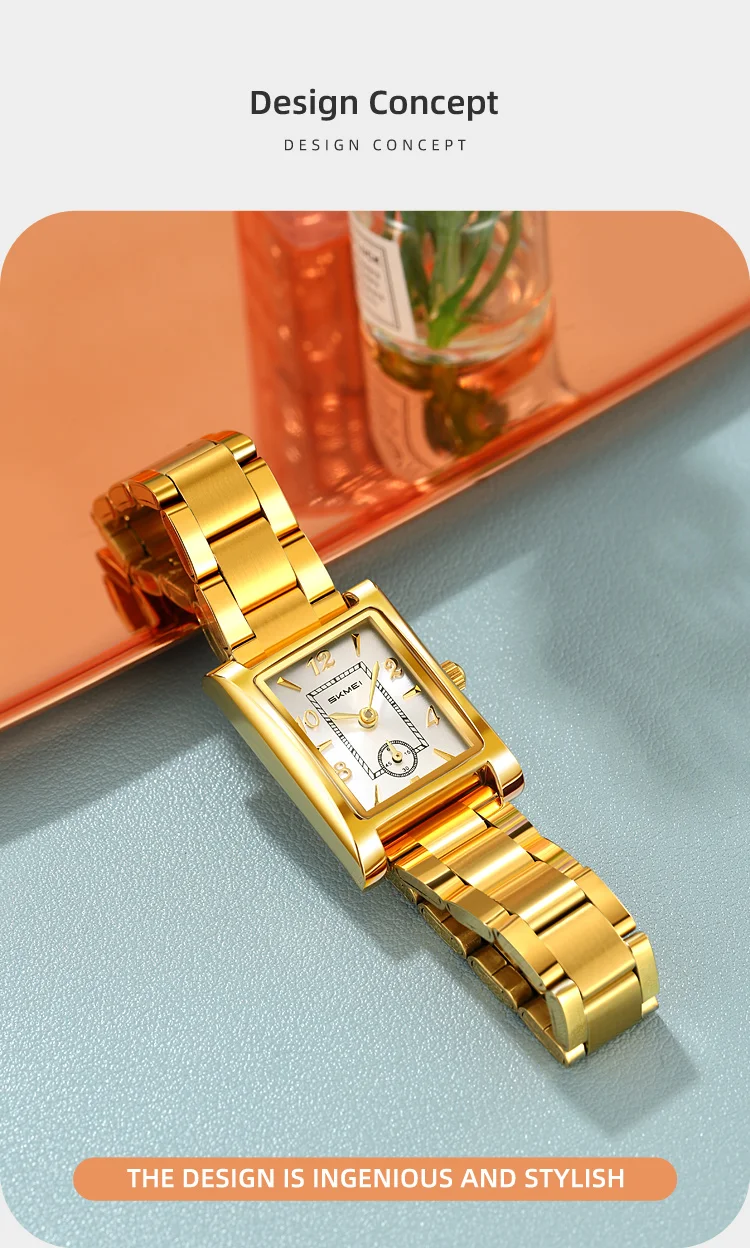 Skmei 2570 Elegant Fashion Women Quartz Watch Costume Stainless Steel Band Waterproof Rectangle in Stock Casual Watch Set